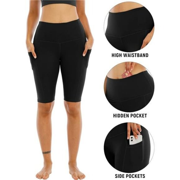 Womens High Waisted Biker Yoga Shorts 4 Pack with Pockets Workout Gym - Picture 3 of 6